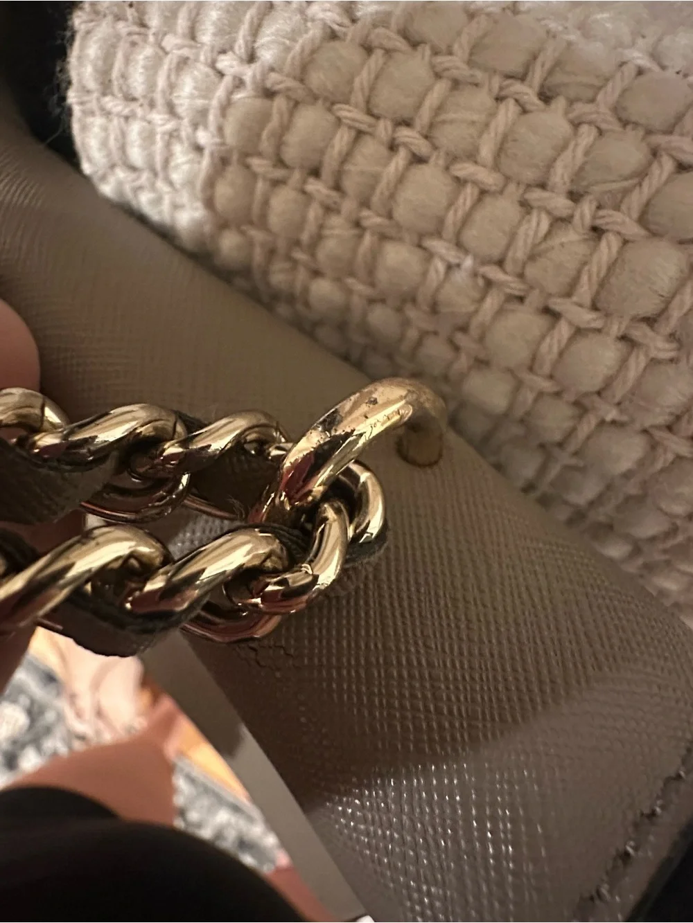 Tory Burch taupe leather shoulder or crossbody bag with gold chain